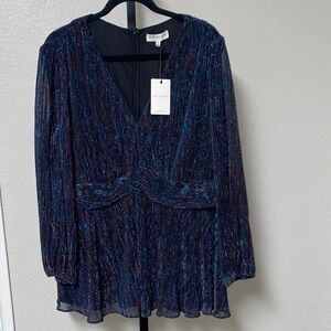 #SB259- NWT- Elegant Multicolor Red/Blue Shimmer V-Neck Women's Blouse-1X